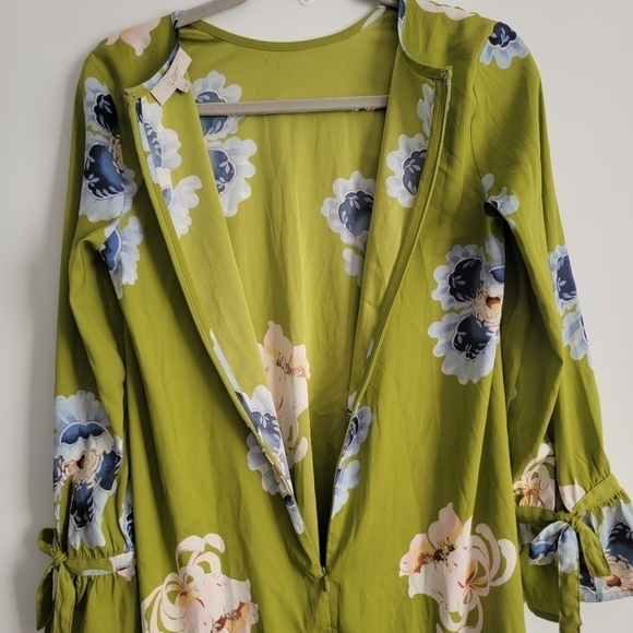 LOFT green floral silky short dress - Picture 7 of 9